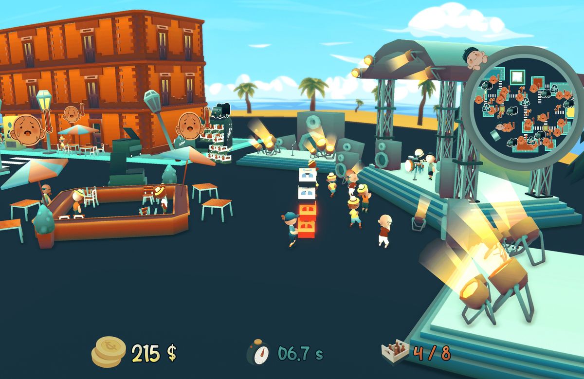 Screenshot of Delivery On Time, showing the main character carrying empty and warm beer boxes