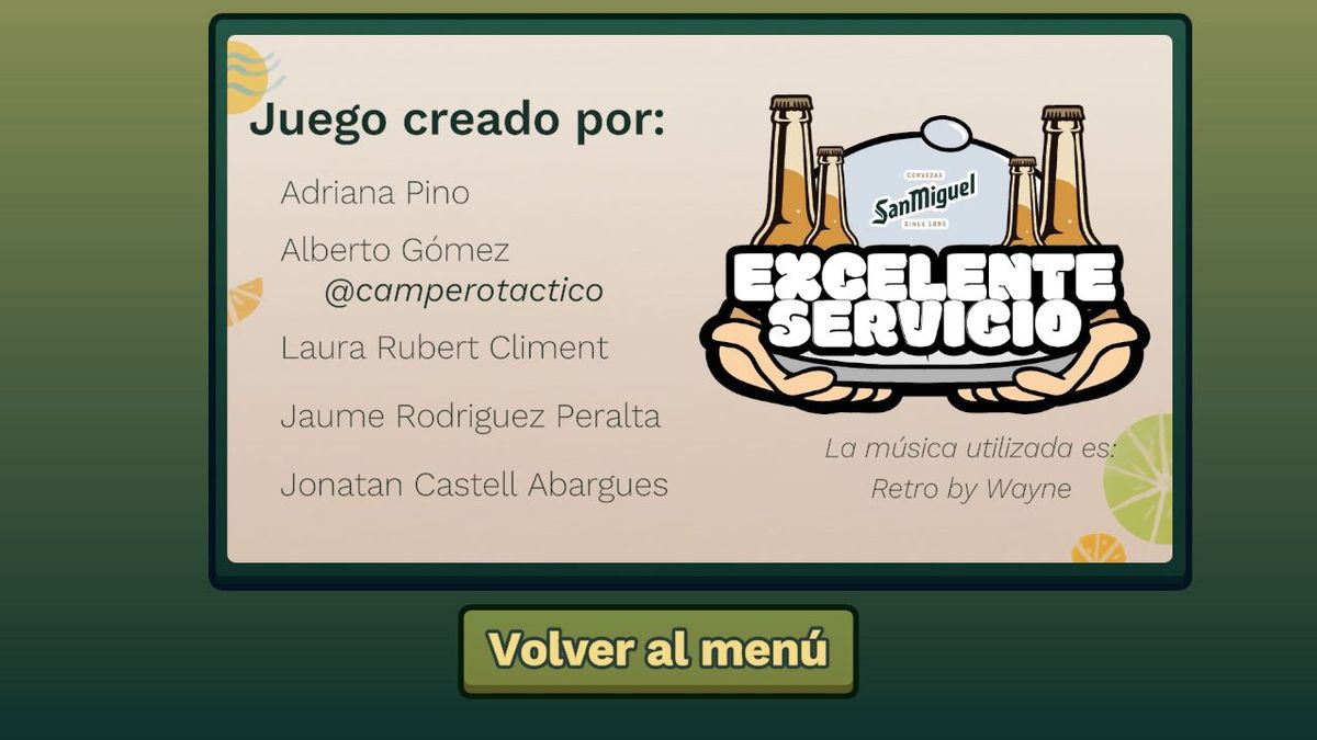 Screenshot of Excelente Servicio showing the credits of the game