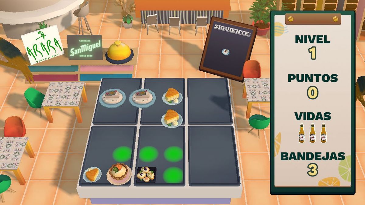 Screenshot of Excelente Servicio, showing a bunch of tables full of dishes