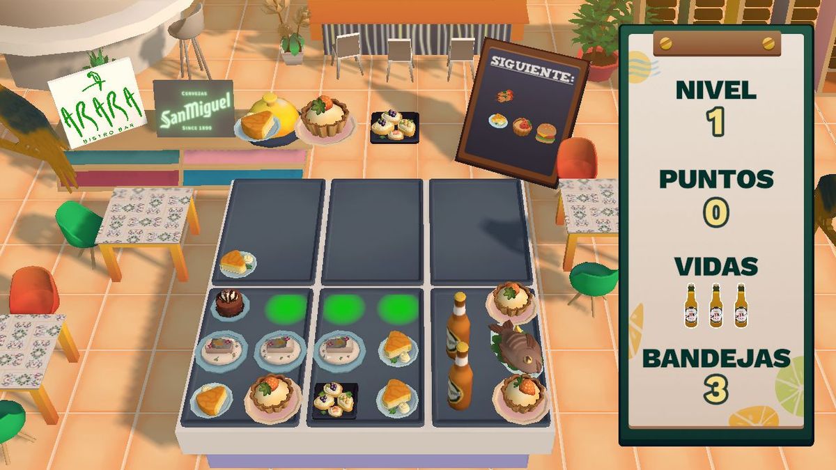 Screenshot of Excelente Servicio, showing a bunch of tables full of dishes