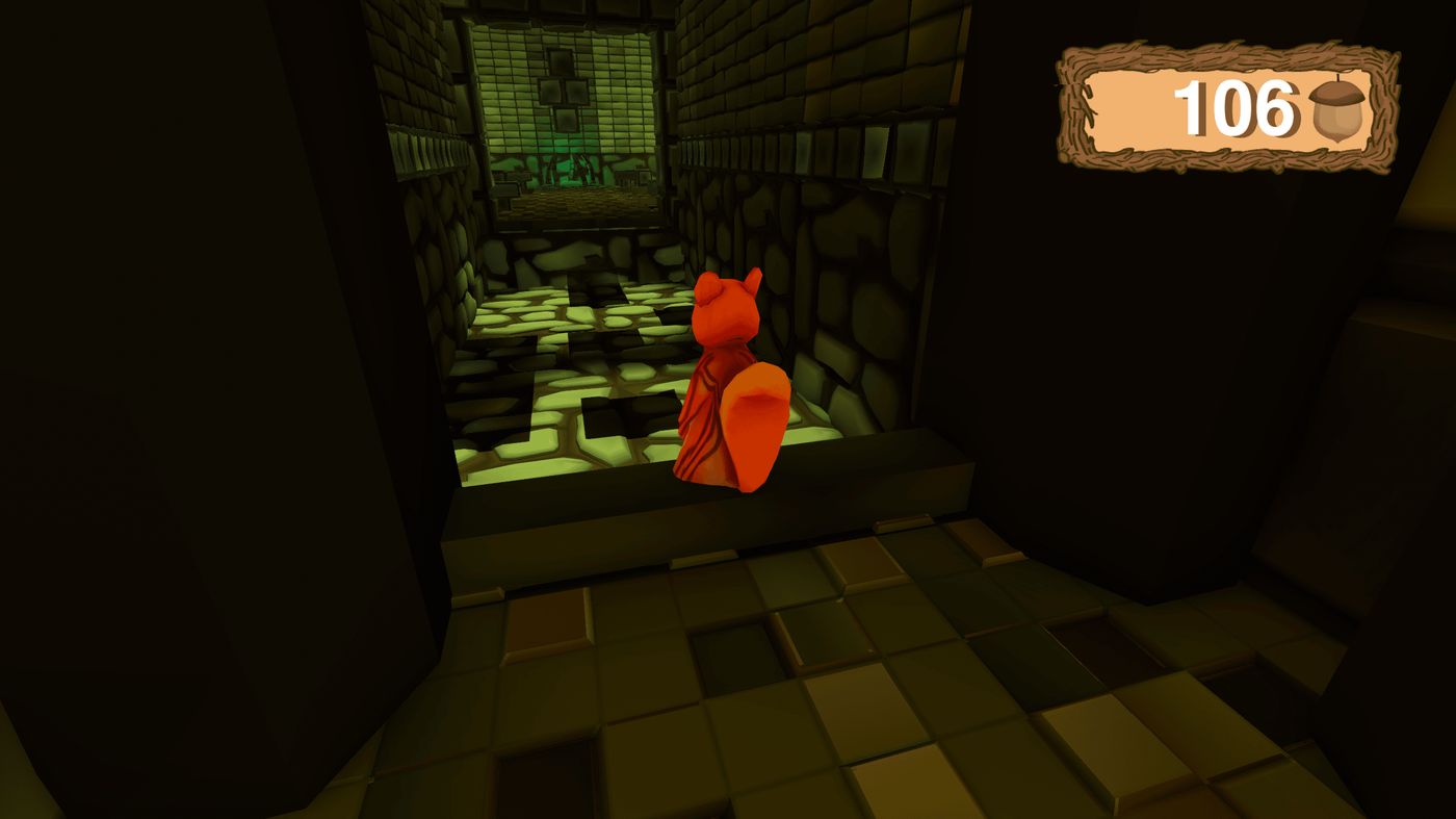 A screenshot of Roots of Life, showing the main character inside a room full of invisible platforms.