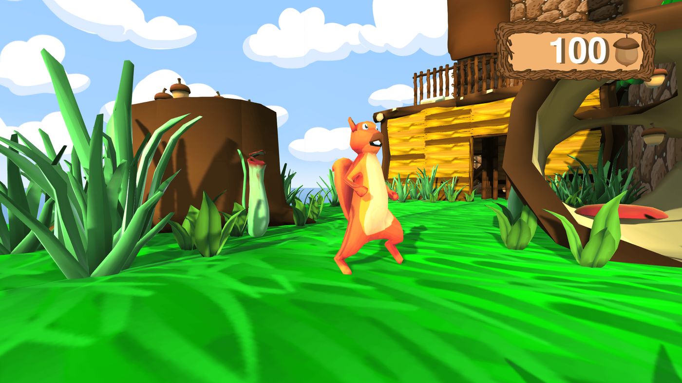 A screenshot of Roots of Life, showing the main character against a colorful outside background.