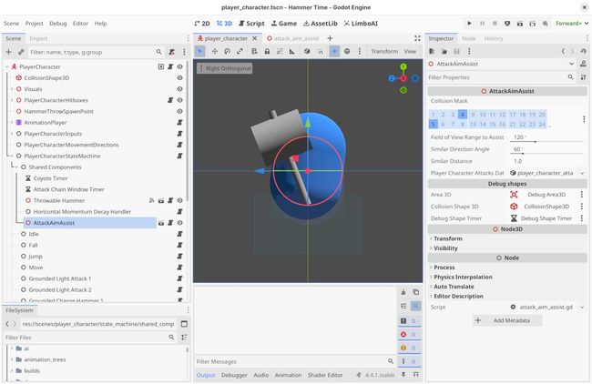 Screenshot of the Godot editor showing the AttackAimAssit node and its parameters. Screenshot of the Godot editor showing the AttackAimAssit node and its parameters.