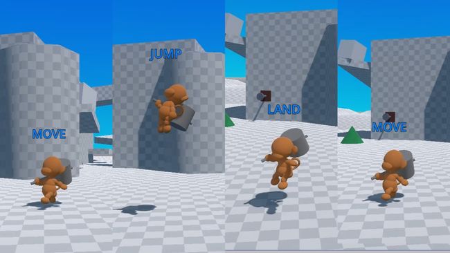 A screenshot showing the landing state of the player character. A screenshot showing the landing state of the player character.