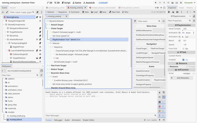 A screenshot of the Godot editor showing a section of the Behaviour Tree I designed for the enemy. A screenshot of the Godot editor showing a section of the Behaviour Tree I designed for the enemy.