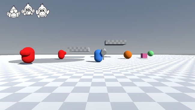 A screenshot showing the blue capsule that represents the player character. A screenshot showing the blue capsule that represents the player character.
